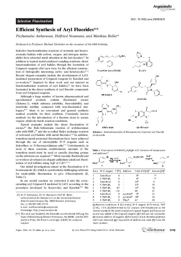 (PDF) Efficient Synthesis of Aryl Fluorides