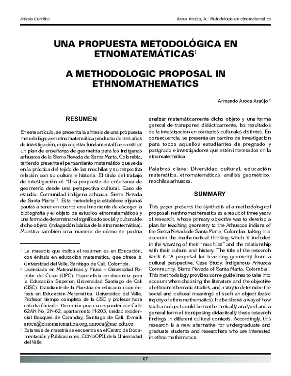 Una propuesta metodológica en etnomatemáticas