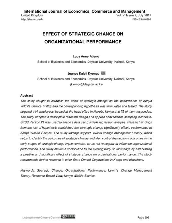 (PDF) Effect of Strategic Change on Organizational Performance
