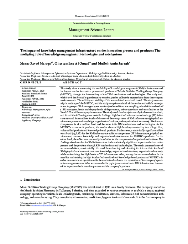 (PDF) The impact of knowledge management infrastructure on the ...