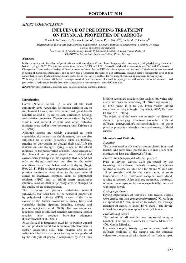 (PDF) Influence of pre drying treatment on physical properties of