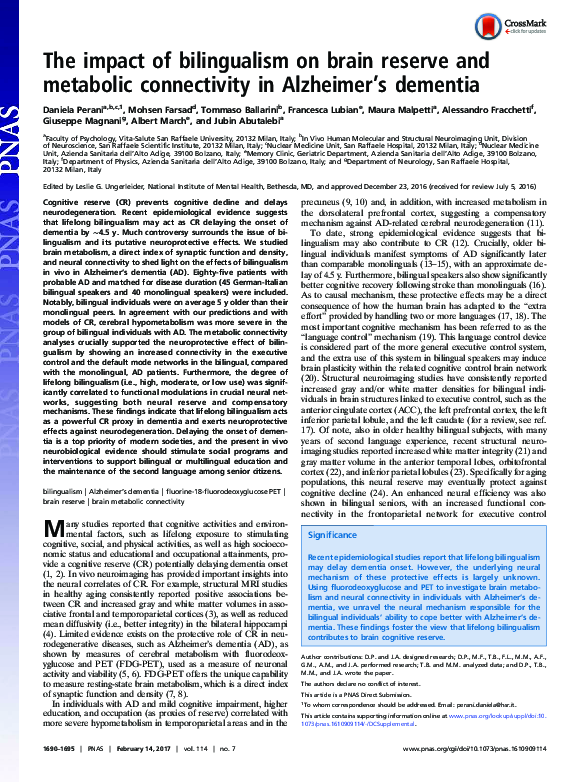 (PDF) The impact of bilingualism on brain reserve and metabolic ...