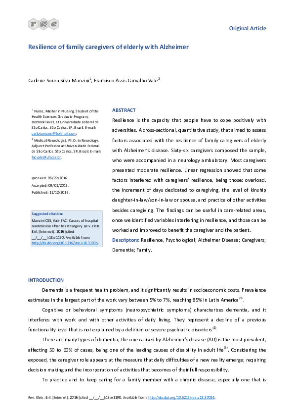 (PDF) Resilience of family caregivers of elderly with Alzheimer