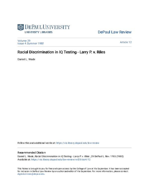 (PDF) Racial Discrimination in IQ Testing - Larry P. v. Riles