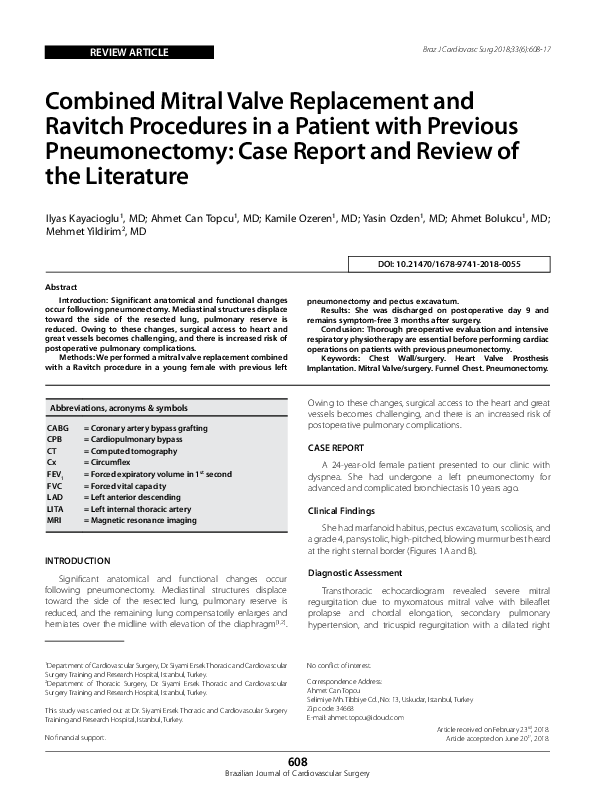 (PDF) Combined Mitral Valve Replacement and Ravitch Procedures in a ...