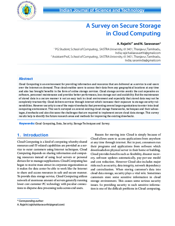 (PDF) A Survey on Secure Storage in Cloud Computing