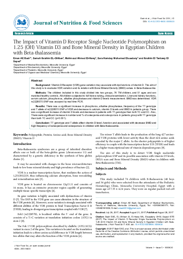 (PDF) The Impact of Vitamin D Receptor Single Nucleotide Polymorphism ...