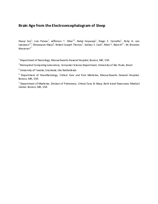 (PDF) Brain Age from the Electroencephalogram of Sleep