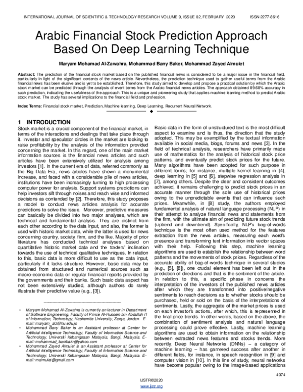 (PDF) Arabic Financial Stock Prediction Approach Based On Deep Learning ...