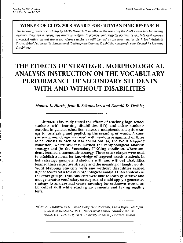 (PDF) The Effects of Strategic Morphological Analysis Instruction on ...