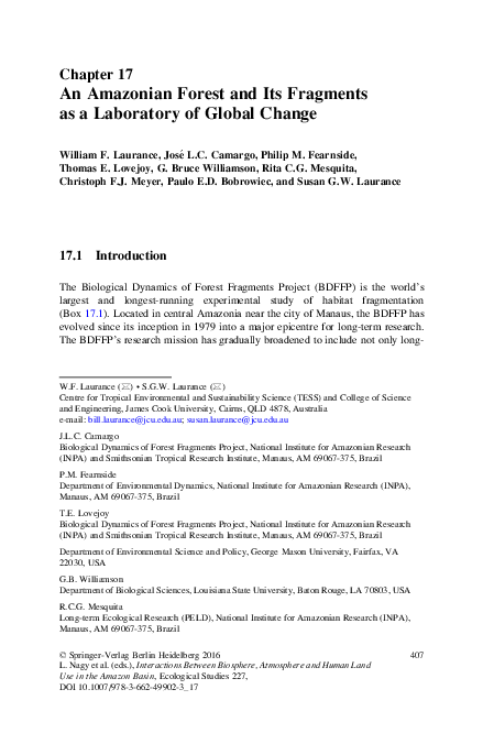 (PDF) An Amazonian Forest and Its Fragments as a Laboratory of Global ...