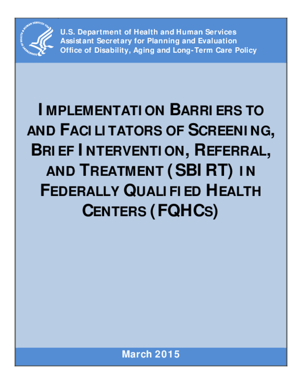 (PDF) Implementation Barriers and Facilitators to Screening, Brief ...