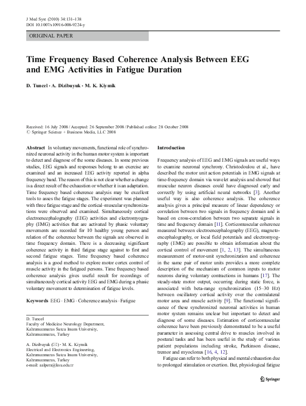 (PDF) Time Frequency Based Coherence Analysis Between EEG and EMG ...