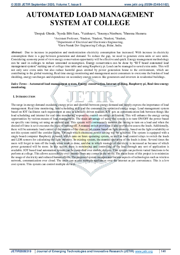 (PDF) Automated Load Management System At College