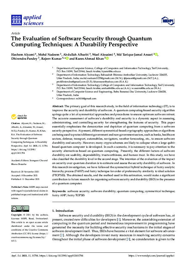 (PDF) The Evaluation of Software Security through Quantum Computing ...
