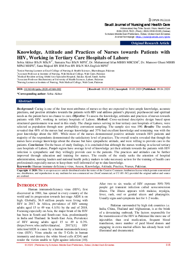 (PDF) Knowledge, Attitude and Practices of Nurses towards Patients with ...