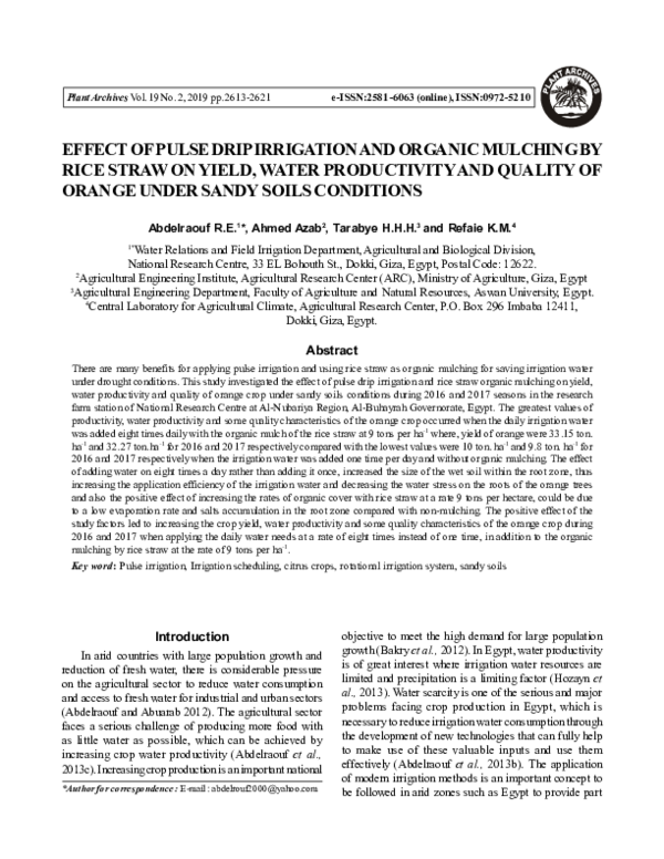 (PDF) Effect of Pulse Drip Irrigation and Organic Mulching by Rice ...