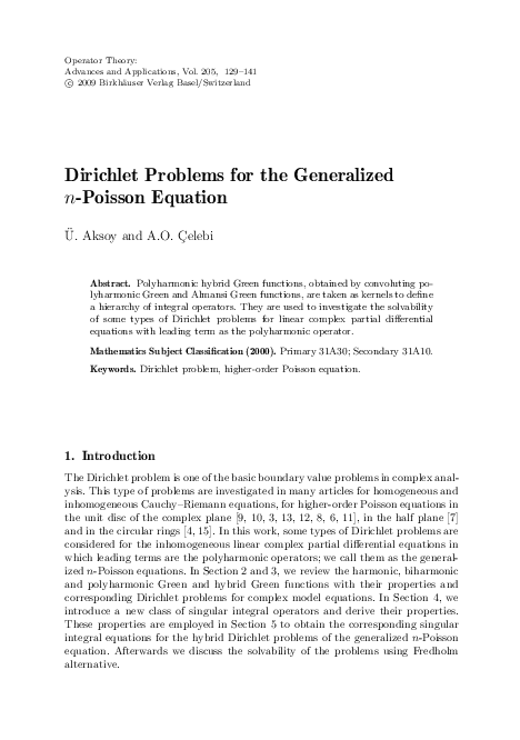 (PDF) Dirichlet Problems for the Generalized n-Poisson Equation