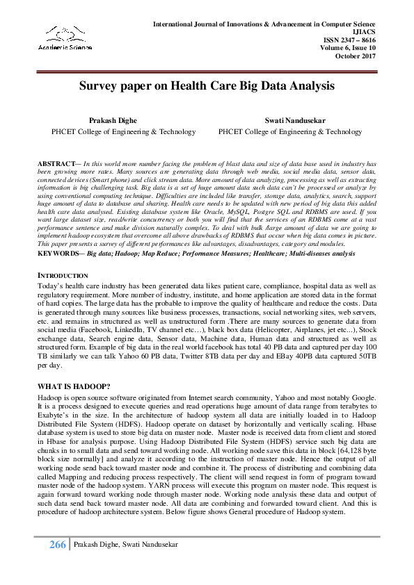 (PDF) Survey paper on Health Care Big Data Analysis