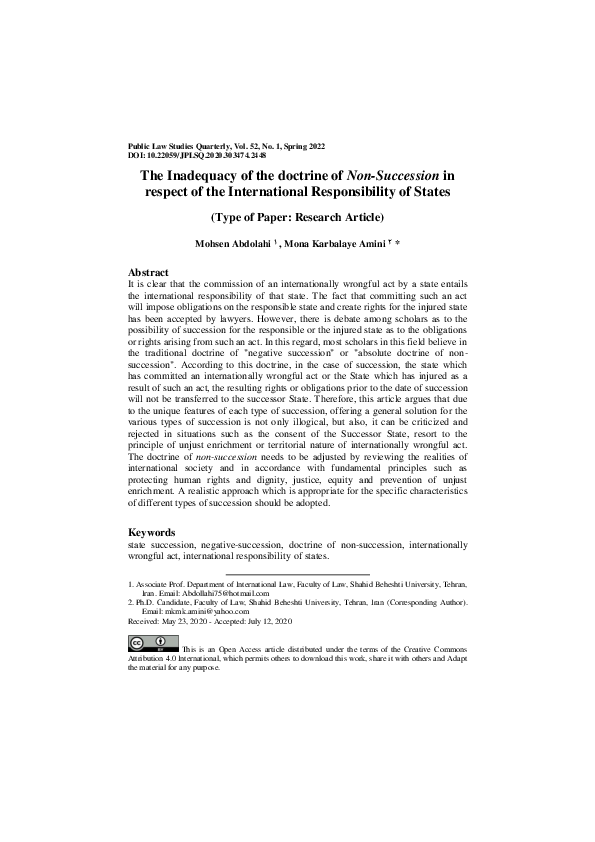 (PDF) The Inadequacy of the doctrine of Non-Succession in respect of ...