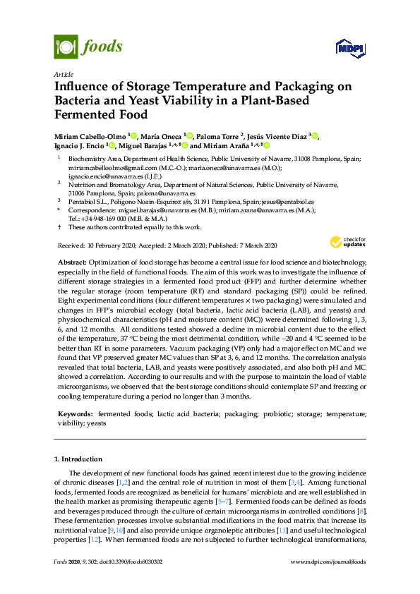 (PDF) Influence of Storage Temperature and Packaging on Bacteria and ...