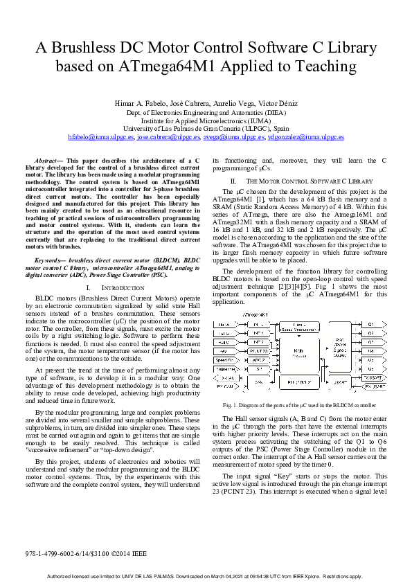 (PDF) A brushless DC motor control software C library based on ...