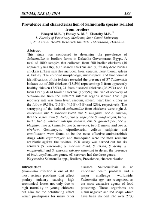 (PDF) Prevalence and characterization of Salmonella species isolated ...