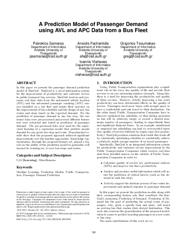 (PDF) A prediction model of passenger demand using AVL and APC data ...