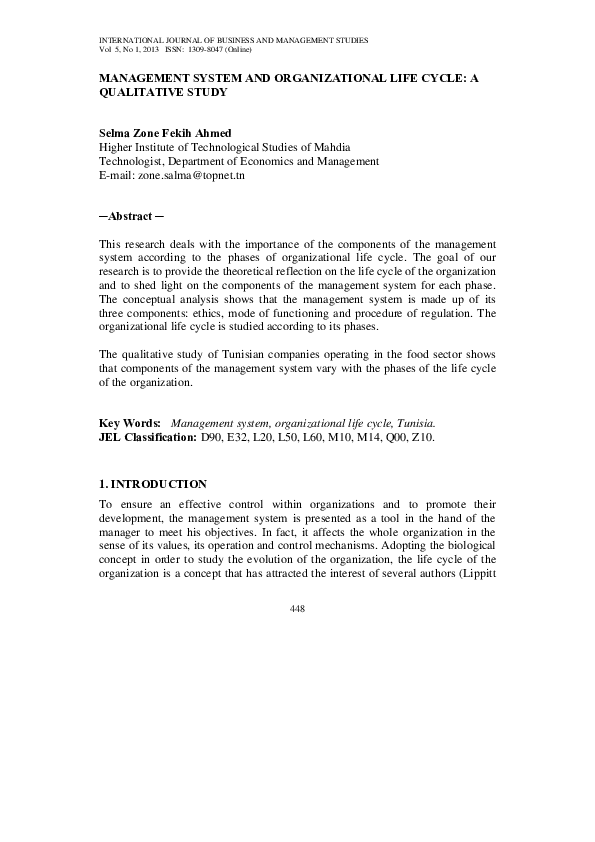 (PDF) Management System and Organizational Life Cycle: A Qualitative Study