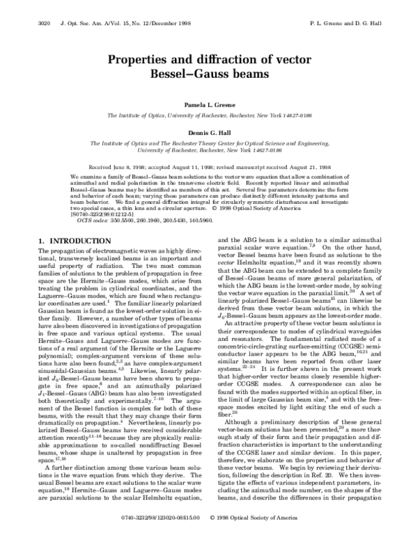 (PDF) Properties and diffraction of vector Bessel–Gauss beams