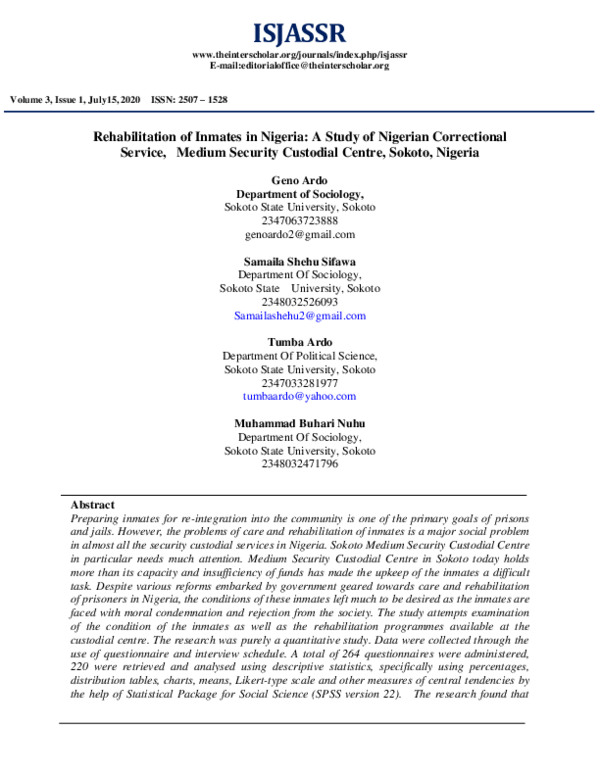 (PDF) Rehabilitation of Inmates in Nigeria:: A Study of Nigerian ...