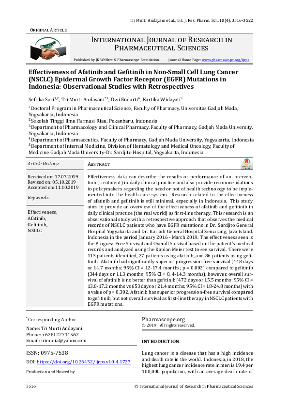 (PDF) Effectiveness of Afatinib and Gefitinib in Non-Small Cell Lung ...
