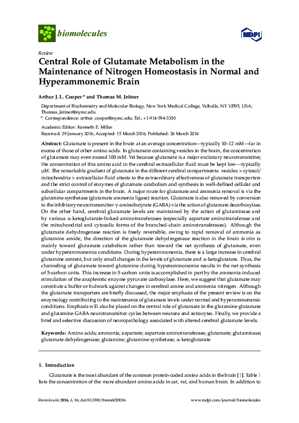 (PDF) Central Role of Glutamate Metabolism in the Maintenance of ...