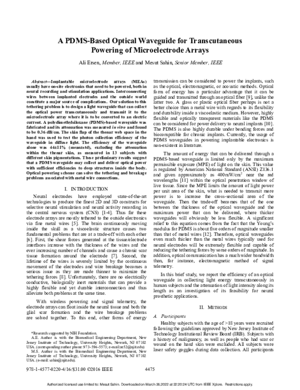 (PDF) A PDMS-based optical waveguide for transcutaneous powering of ...