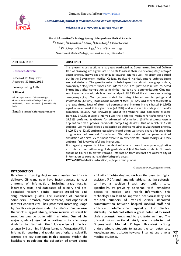 (PDF) Use of Information Technology Among Undergraduate Medical ...