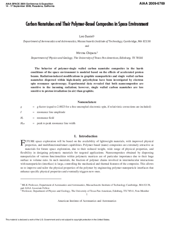 (PDF) Carbon Nanotubes and Their Polymer-Based Composites in Space ...