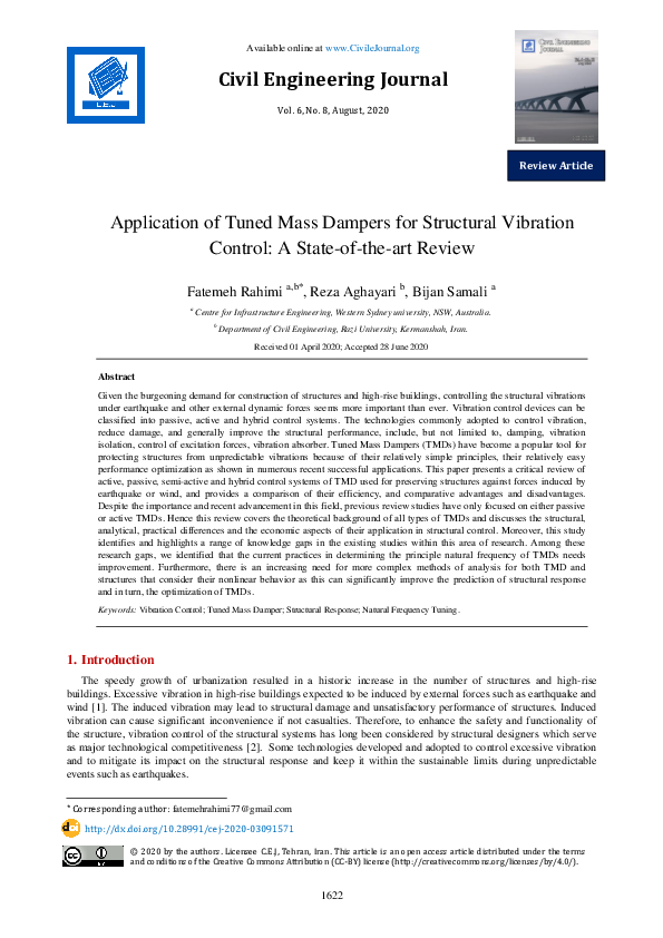 (PDF) Application of Tuned Mass Dampers for Structural Vibration ...