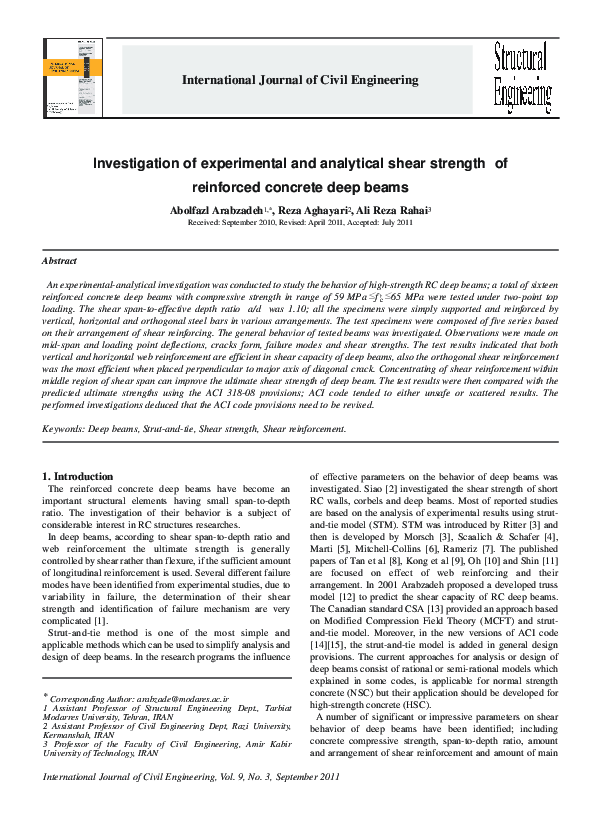 (PDF) Investigation of experimental and analytical shear strength of ...