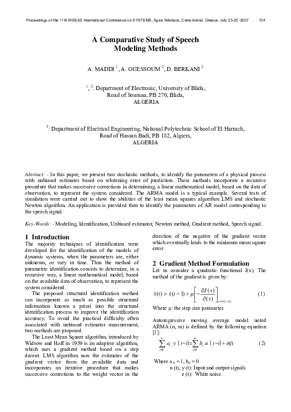 (PDF) A Comparative Study of Speech Modeling Methods