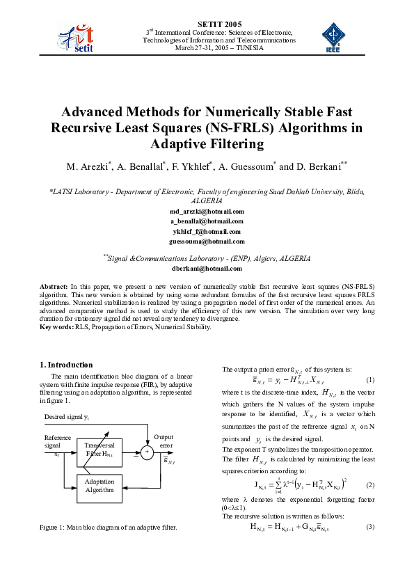 (PDF) Advanced Methods for Numerically Stable Fast Recursive Least ...