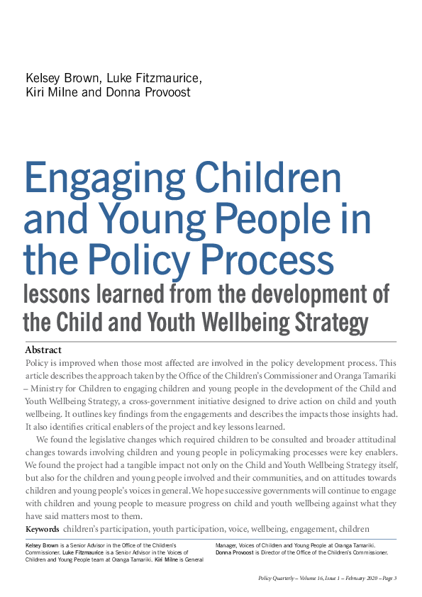 (PDF) Engaging Children and Young People in the Policy Process