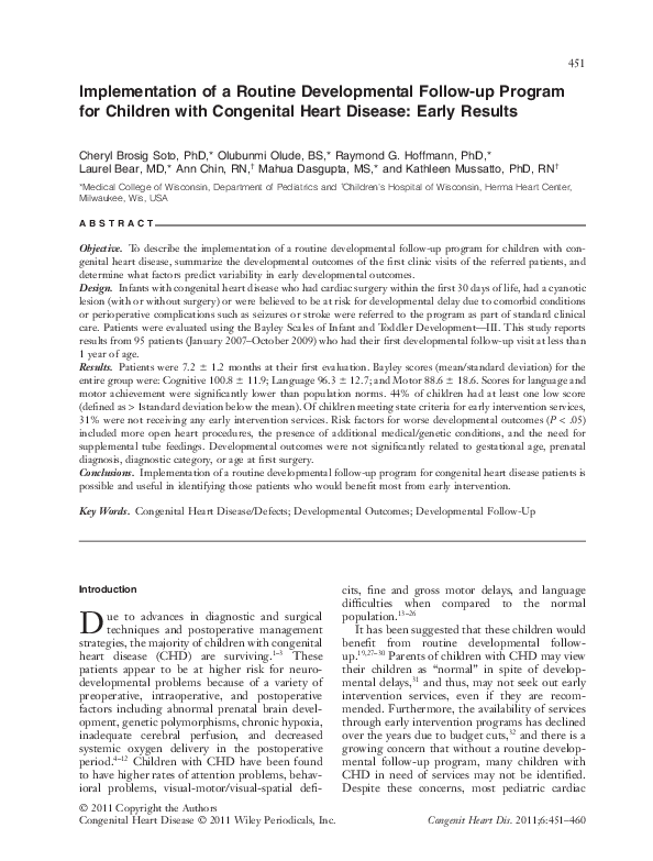 (PDF) Routine Developmental Follow-up for Children with Congenital ...