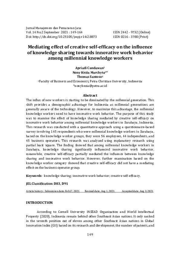 (PDF) Mediating effect of creative self-efficacy on the influence of ...
