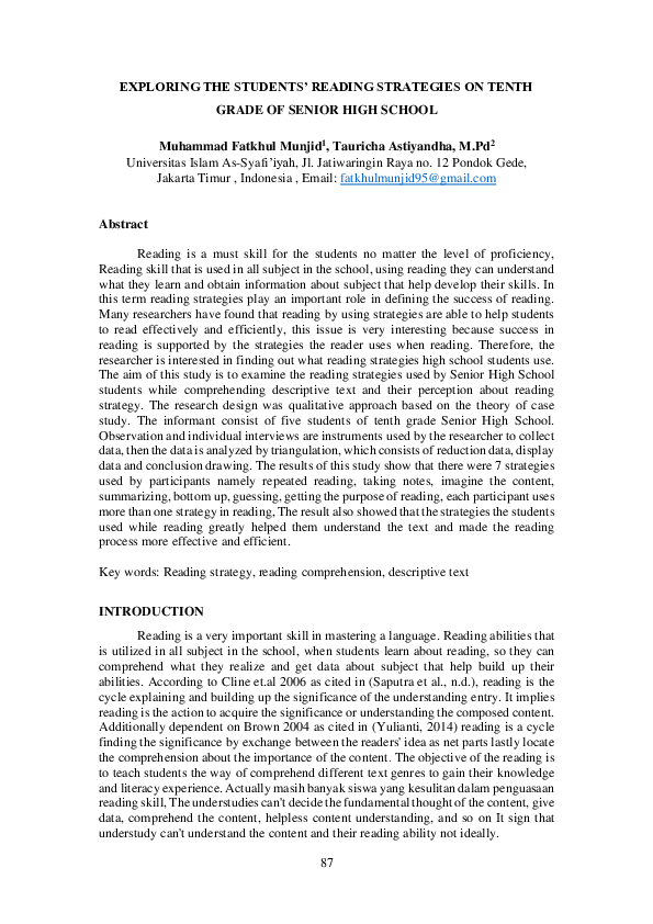 (PDF) The Students ’ Reading Strategies on Tenth Grade of Senior High ...