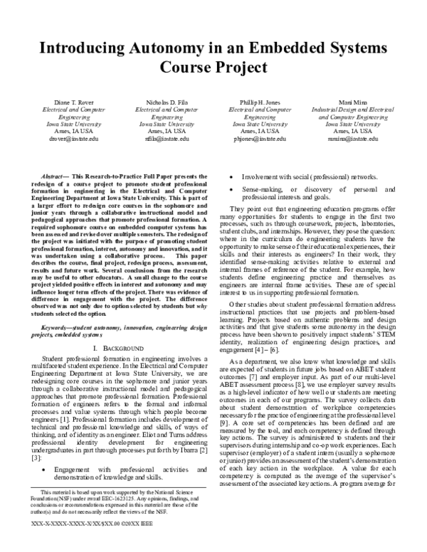 (PDF) Introducing Autonomy in an Embedded Systems Course Project