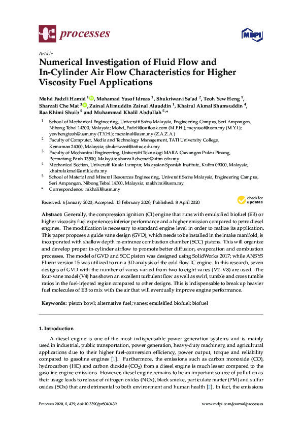 (PDF) Numerical Investigation of Fluid Flow and In-Cylinder Air Flow ...