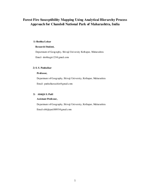 (PDF) Forest Fire Susceptibility Mapping Using Analytical Hierarchy ...