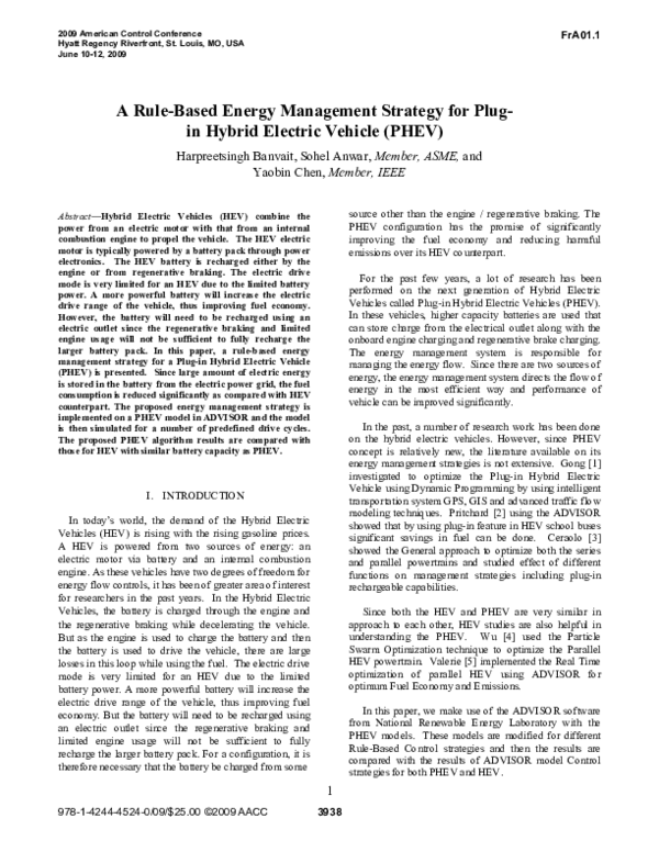 (PDF) A rule-based energy management strategy for Plug-in Hybrid ...