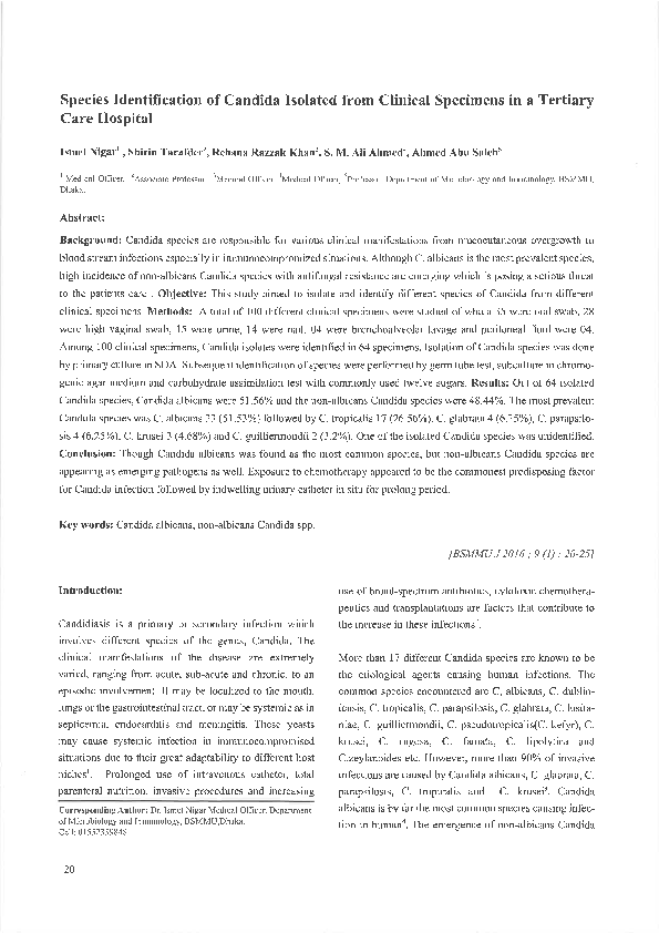 (PDF) Species identification of Candida isolated from clinical ...