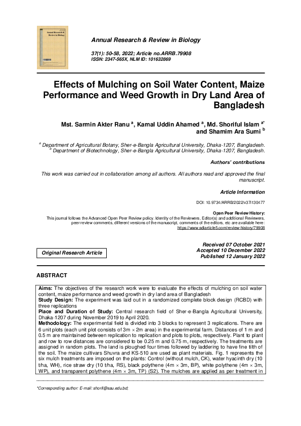(PDF) Effects of Mulching on Soil Water Content, Maize Performance and ...